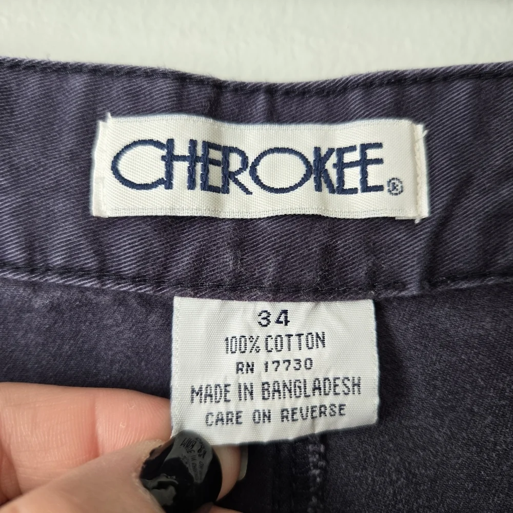 Cherokee Men’s Vintage Navy Blue Pleated Chino Shorts Dark Wash Size 34